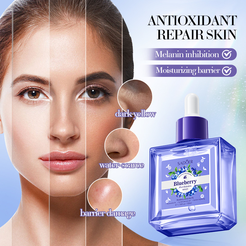 Cross-border export wholesale of SADOER blueberry Hyaluronic Acid Moisturizing Antioxidant Skin Care Product Set Facial Cleanser in full English details Picture