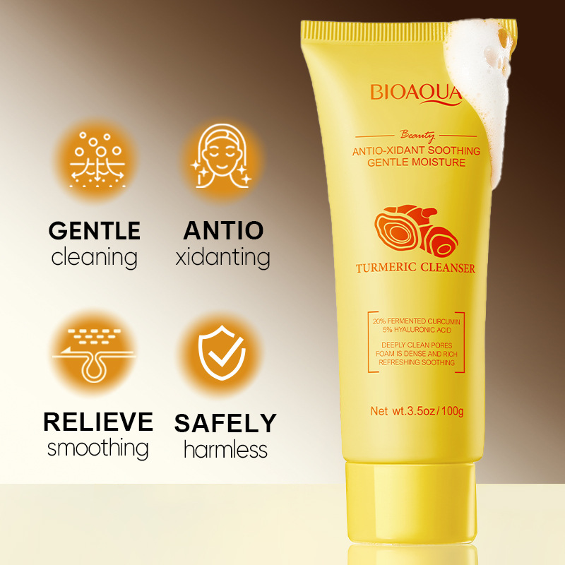 All-english BIOAOUA Turmeric Antioxidant Soothing Facial Cleanser Cross-border export wholesale details Picture