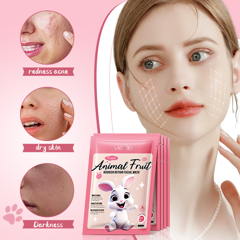 Cross-border wholesale of SADOER White Rabbit Peach Nourishing and Repairing Facial mask in English Specification drawing