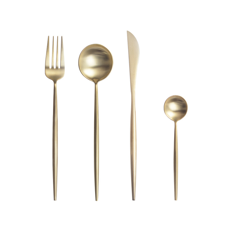 Portuguese internet-famous stainless steel tableware, gold-plated Western tableware, knives, forks, spoons, 304 stainless steel steak knives Item Picture