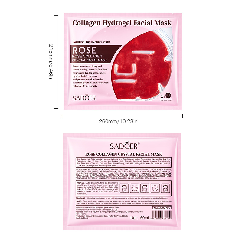 Cross-border export wholesale of SADOER rose Collagen Crystal Mask Hydrating and Moisturizing Mask in full English Item Picture