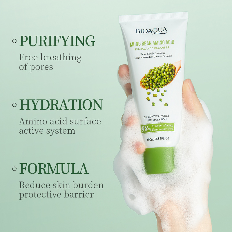 Cross-border wholesale of all-English BIOAOUA mung bean amino acid PH Balanced Facial cleanser details Picture