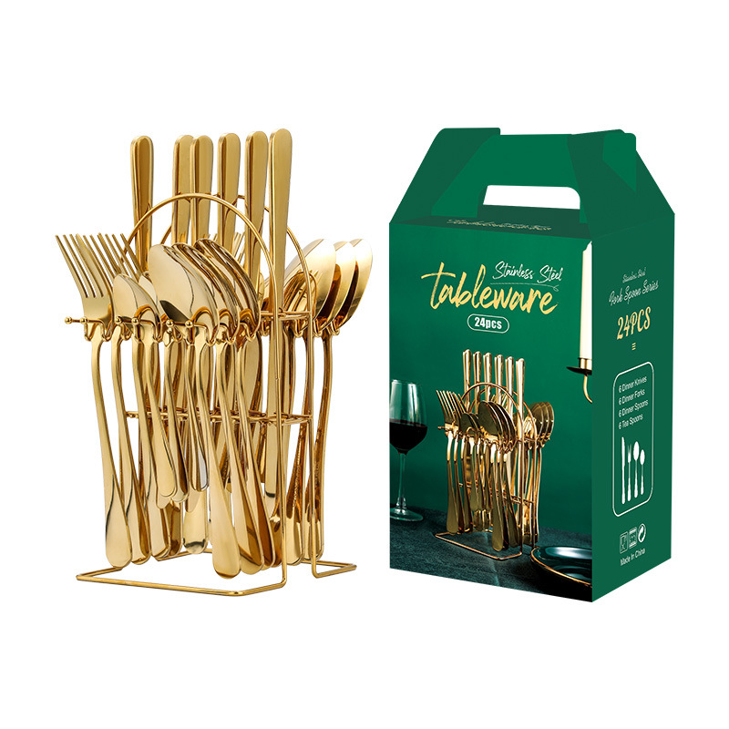 Cross-border new stainless steel tableware, knife, fork and spoon gift set, 24-piece set, gift box set, popular Western tableware style full figure