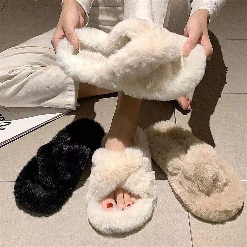 Autumn and winter cotton slippers, a popular female Internet celebrity, are anti-slip and fleece for home use and indoor warmth. Couple's woolen slippers for outdoor wear, 50 details Picture