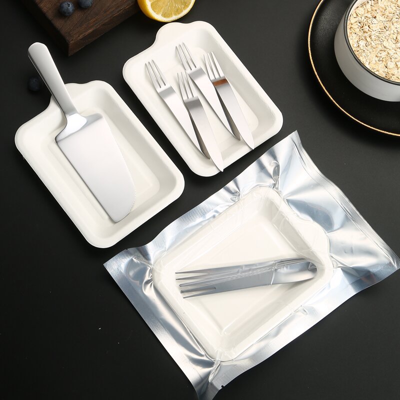 Vacuum stainless steel cake knife, fork, spoon and plate combination birthday cake tableware set, convenient bag, printed LOGO Application Scenario