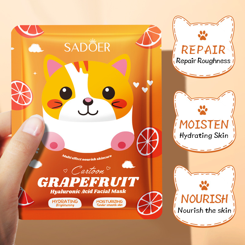 Cross-border wholesale of SADOER grapefruit Hyaluronic Acid Moisturizing Cartoon Mask and Delicate Nourishing Mask in English details Picture