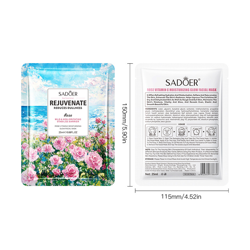 Full English SADOER rose Vitamin C Moisturizing and rejuvenating Facial Mask, hydrating and Nourishing Mask cross-border export wholesale Item Picture