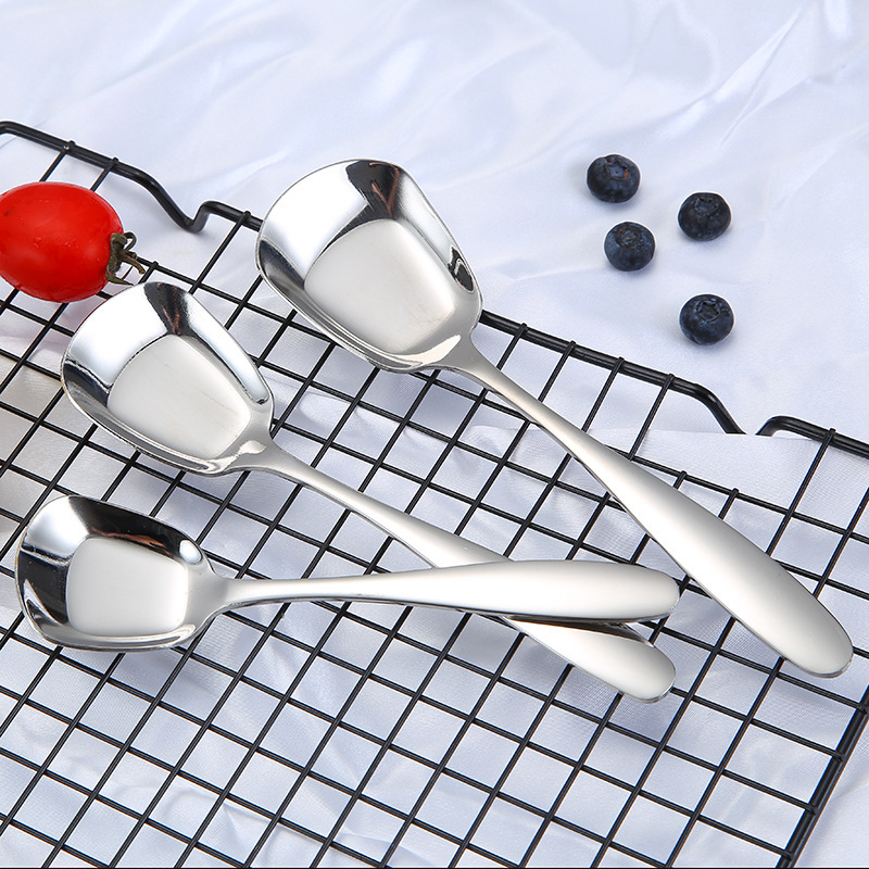 304 stainless steel household spoons, stainless steel long-handled Chinese flat-bottomed spoons, adult spoons, children's small spoons, soup spoons, spoons details Picture