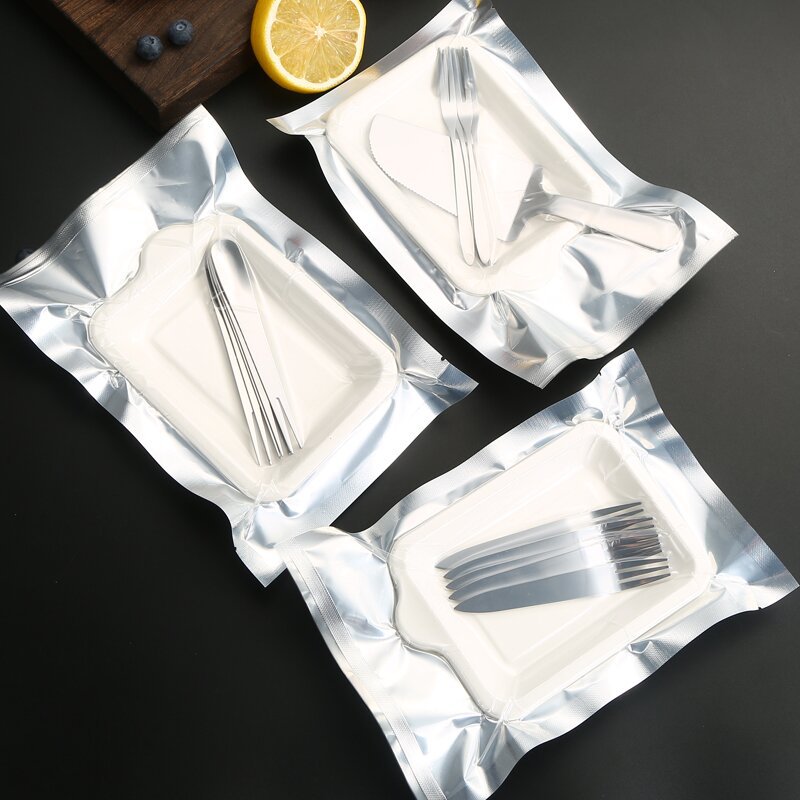 Vacuum stainless steel cake knife, fork, spoon and plate combination birthday cake tableware set, convenient bag, printed LOGO details Picture