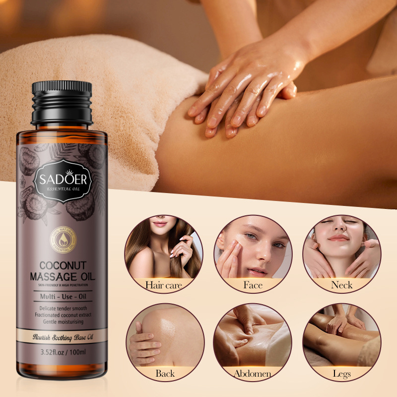 Full English SADOER fractionated coconut oil base massage oil Moisturizing skin and body essential oil cross-border export wholesale Item Picture