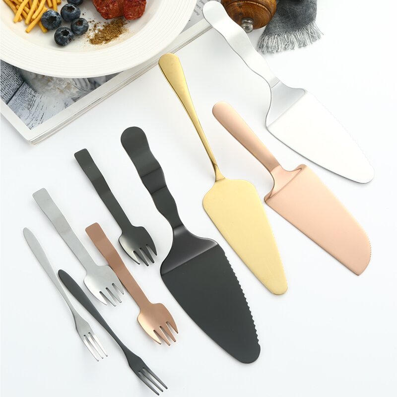 Stainless steel cake spatula with teeth, triangular spatula, cake tableware, pizza knife, three-toothed fork, baking tools, can be printed with logo full figure