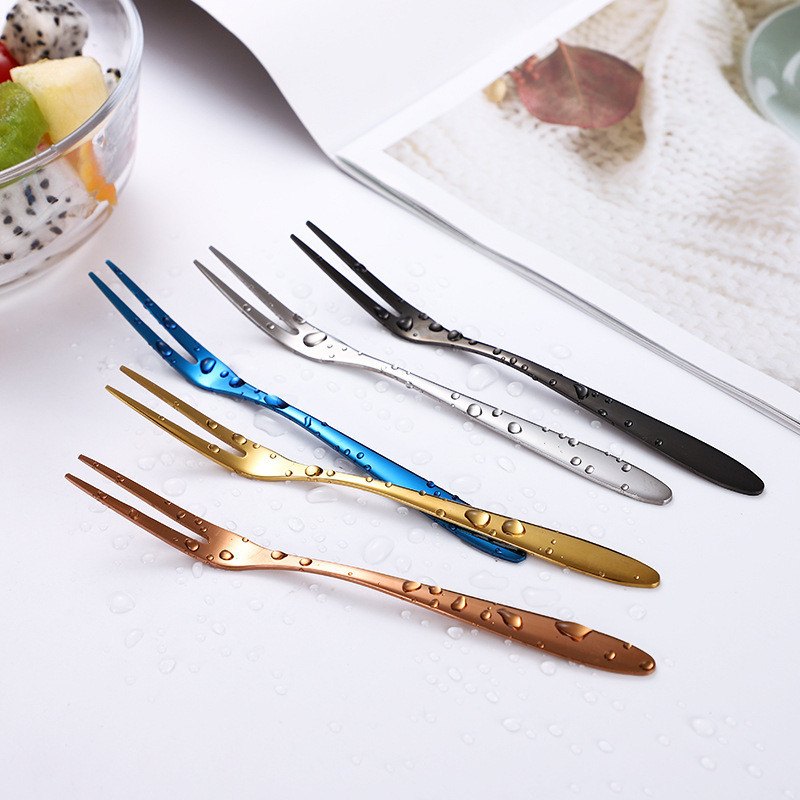 304 stainless steel fruit fork, salad fork, creative two-toothed cake fork, Western dessert signboard, hotel supplies tableware Specification drawing