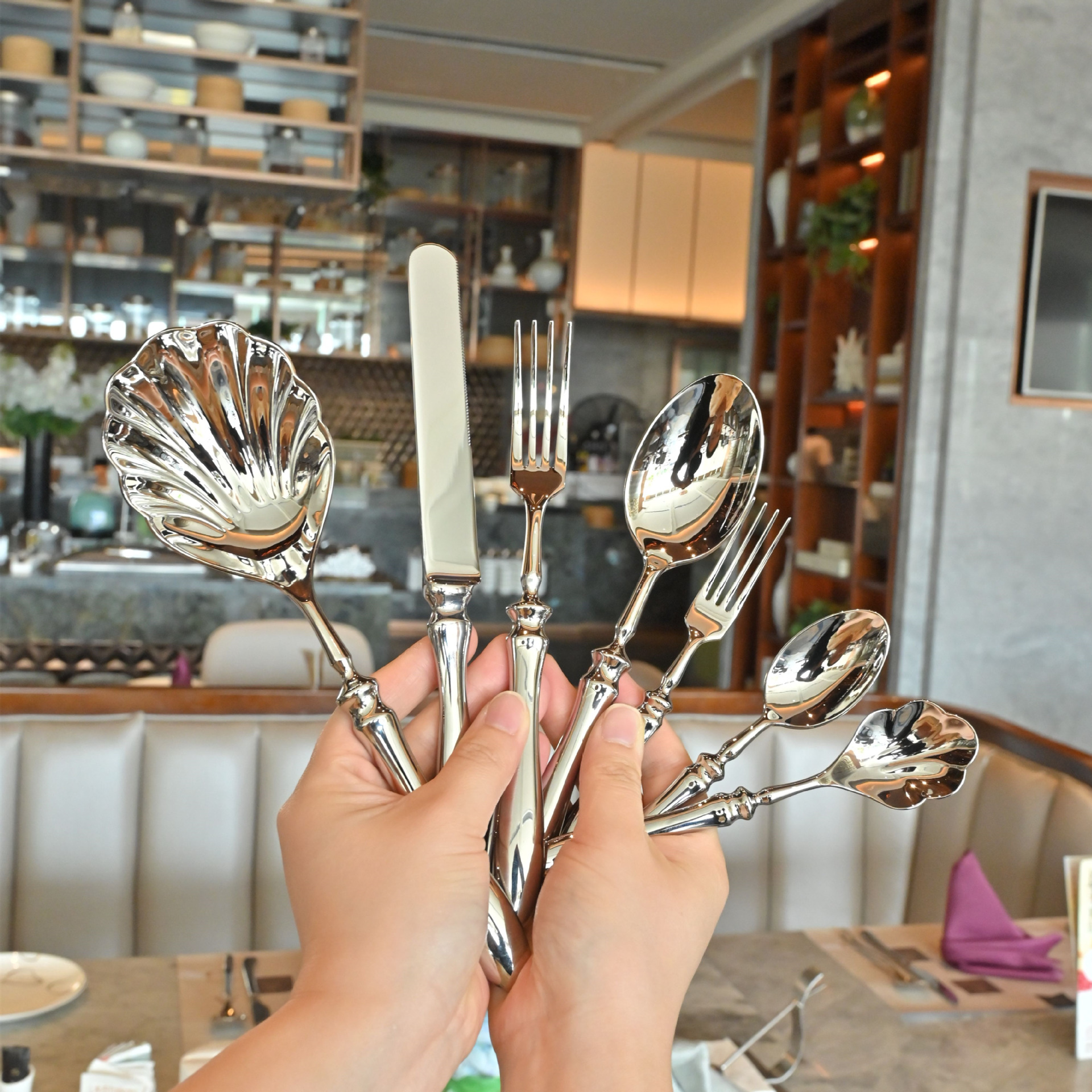 Five-star hotel clubhouse 304 stainless steel Western cuisine knife, fork and spoon, 5A precision steak knife and fork, restaurant banquet tableware Specification drawing
