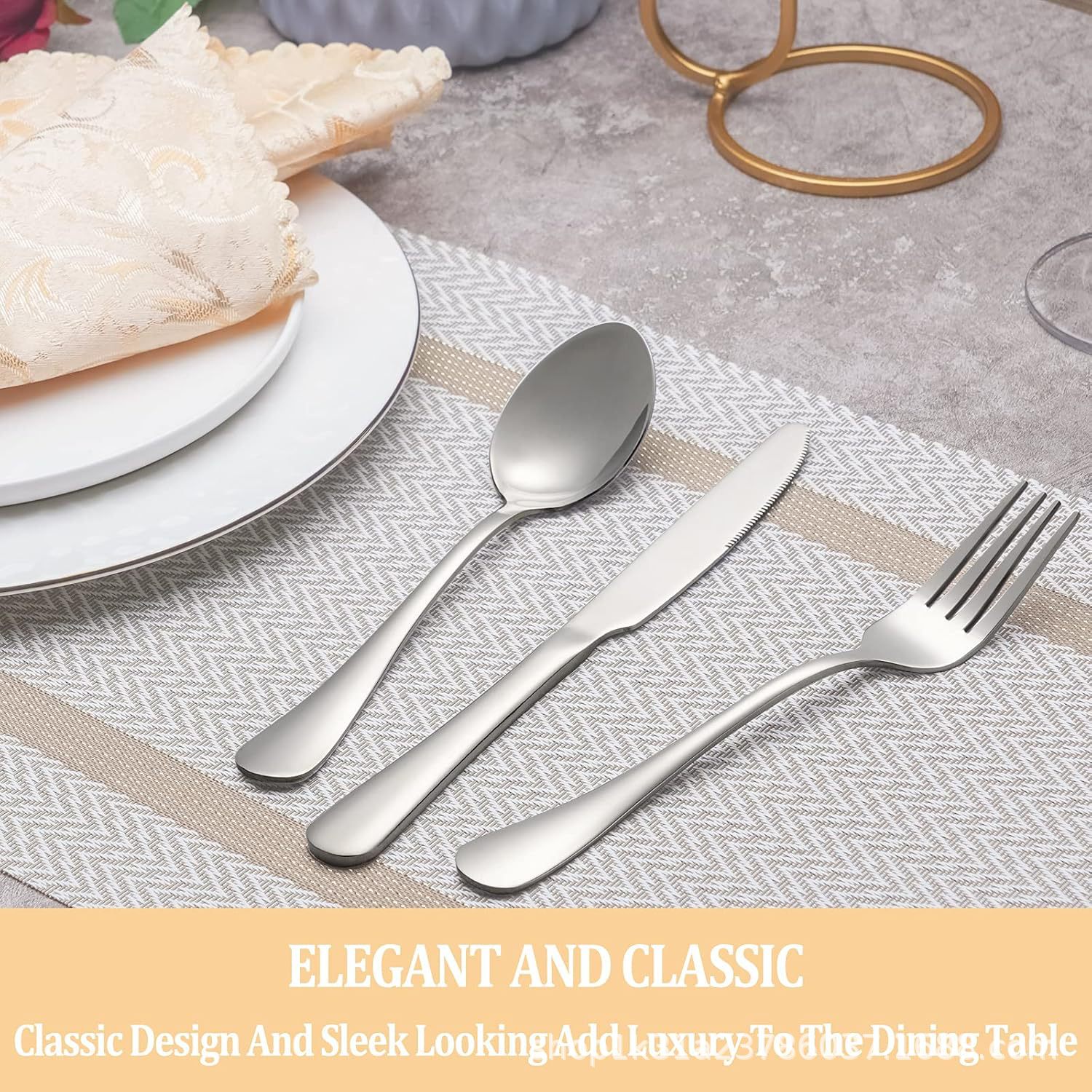 Cross-border Amazon stainless steel tableware 36-piece set, Western steak knife and fork, dessert spoon and fork 6-person gift box set Specification drawing