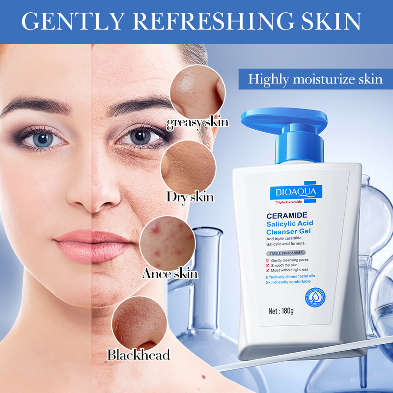 All-english BIOAOUA Ceramide Salicylic Acid Cleansing Gel Facial Cleanser Cross-border export wholesale Specification drawing