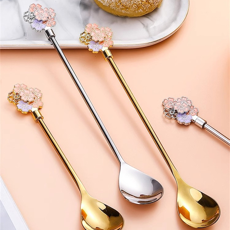 Japanese and Korean style exquisite 304 stainless steel coffee spoon, dessert spoon, water cup, small spoon, milk long-handled stirring spoon full figure