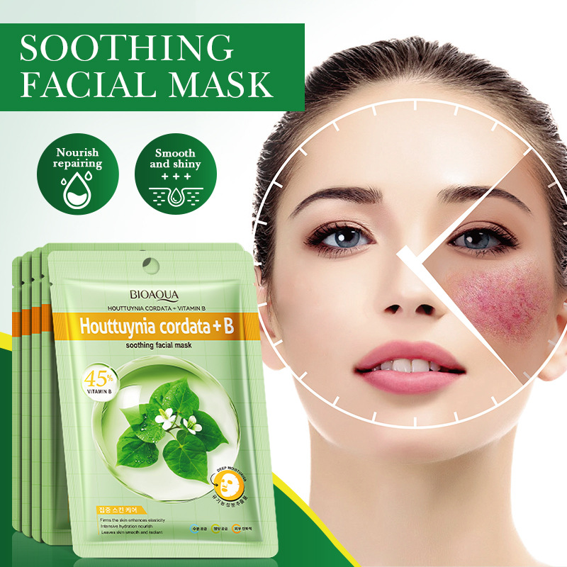 All-english BIOAOUA Houttuynia Cordata Vitamin B Soothing Facial mask Cross-border export wholesale details Picture