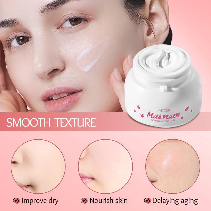 Cross-border wholesale of SADOER milk Peach Nourishing Sleep Mask and Hydrating Moisturizing Mask in English Application Scenario