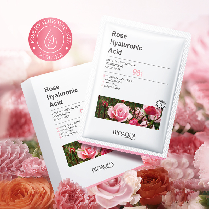 All-english BIOAOUA Rose Hyaluronic Acid Moisturizing Facial mask Cross-border export wholesale full figure