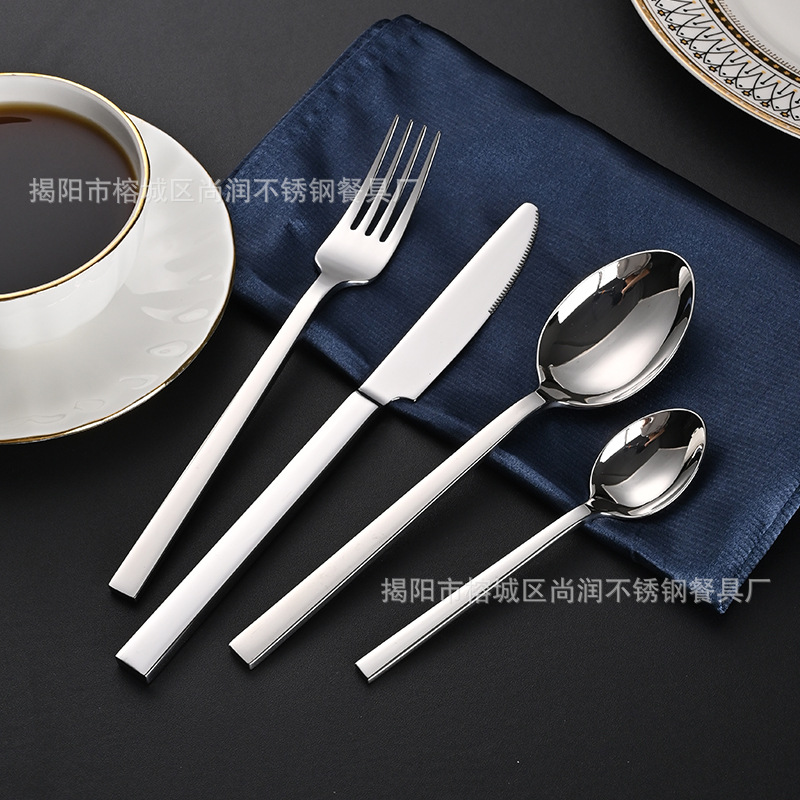 304 stainless steel thickened tableware, simple and high-end, restaurant and hotel steak, knife, fork, spoon, Western tableware set wholesale details Picture