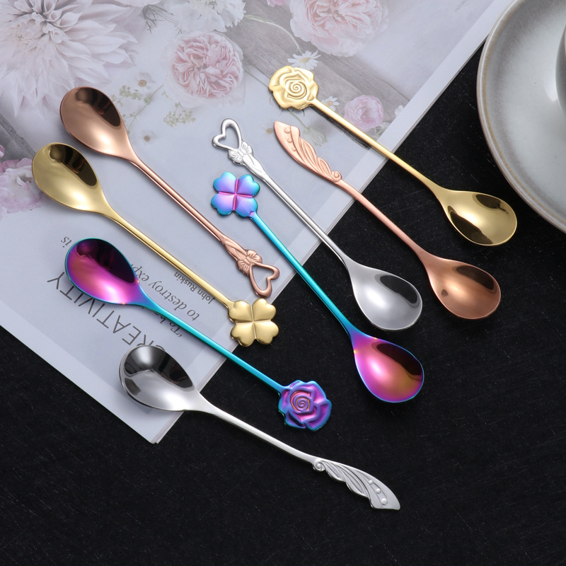 304 stainless steel spoon, creative heart-shaped flower stirring spoon, dessert, ice cream and coffee spoon Logo manufacturer full figure