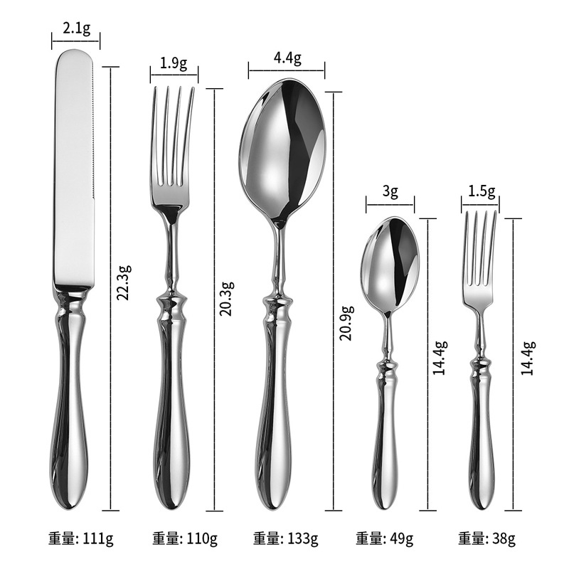 European-style forged 304 stainless steel Western tableware, gourd-handled knives, forks and spoons, hotel knives, forks and tableware, household spoons and forks wholesale Item Picture