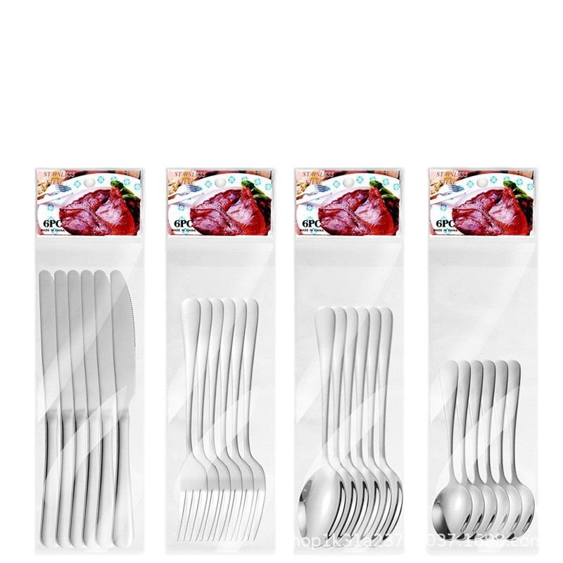 Cross-border Amazon supermarket 6 pieces of stainless steel tableware, 24 sets of knives, forks and spoons, hotel Western cuisine steak knives and forks Item Picture