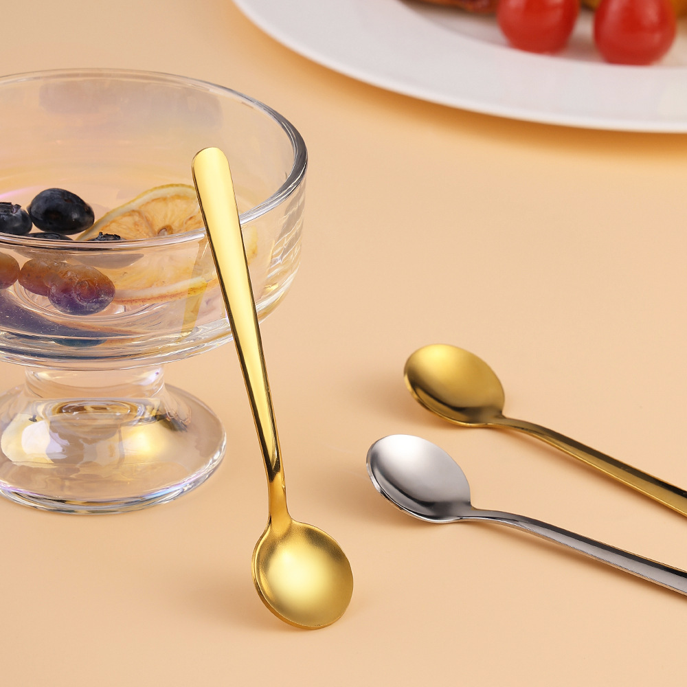 304 mini spoon, stainless steel mixing spoon, monosodium glutamate and salt seasoning spoon, small spoon, golden round spoon, milk powder spoon Application Scenario