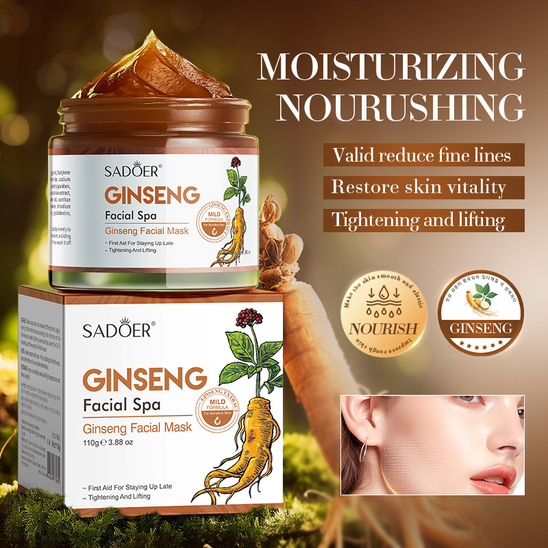 Cross-border export wholesale of all-English SADOER ginseng mask for moisturizing, hydrating and smooth skin full figure