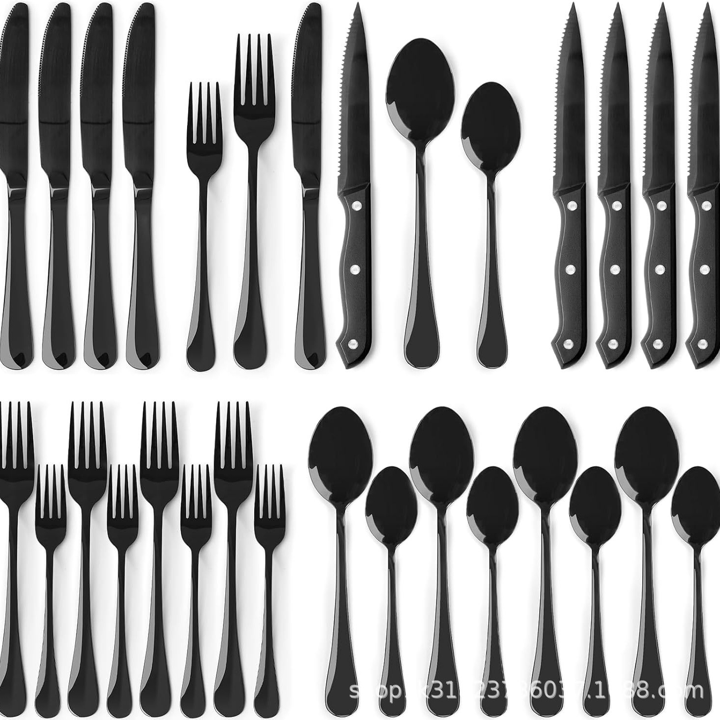 Cross-border Amazon stainless steel tableware 36-piece set, Western steak knife and fork, dessert spoon and fork 6-person gift box set full figure