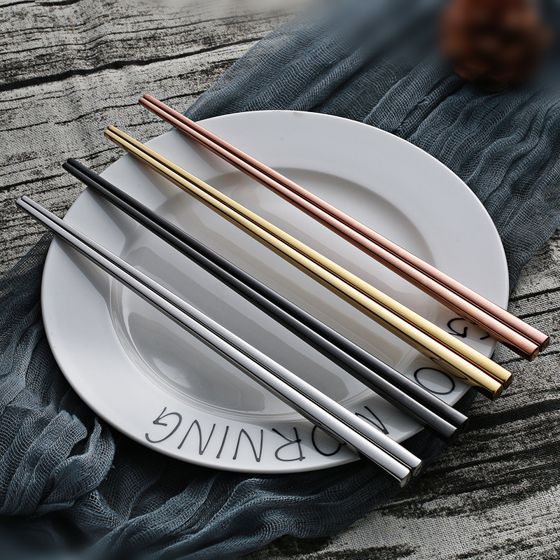 European-style simple 304 stainless steel chopsticks, household anti-slip chopsticks, titanium-coated multi-color hollow heat-resistant square chopsticks, restaurant full figure