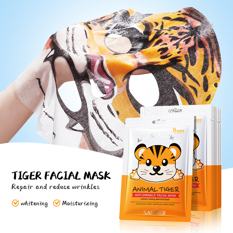Cross-border wholesale of SADOER animal tiger pattern anti-wrinkle and hydrating facial masks in English full figure