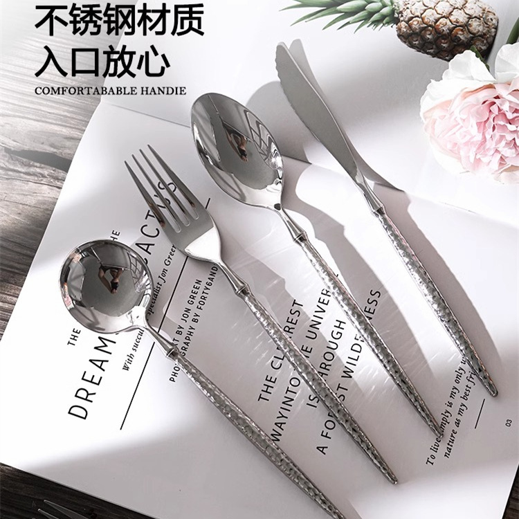 Long-handled solid Western-style steak knife and fork tableware, 304 stainless steel, French steak knife, fork and spoon, restaurant household set Specification drawing
