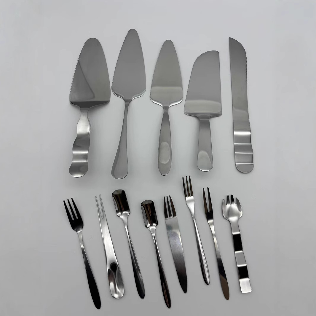 Stainless steel cake knife, fork, cake spatula, birthday cake spoon, fruit fork, cake tableware set with logo printing full figure