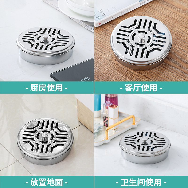 Thickened stainless steel mosquito coil box, raised with lid, household mosquito coil tray, mosquito coil rack, ash tray, fireproof creative sandalwood burner details Picture