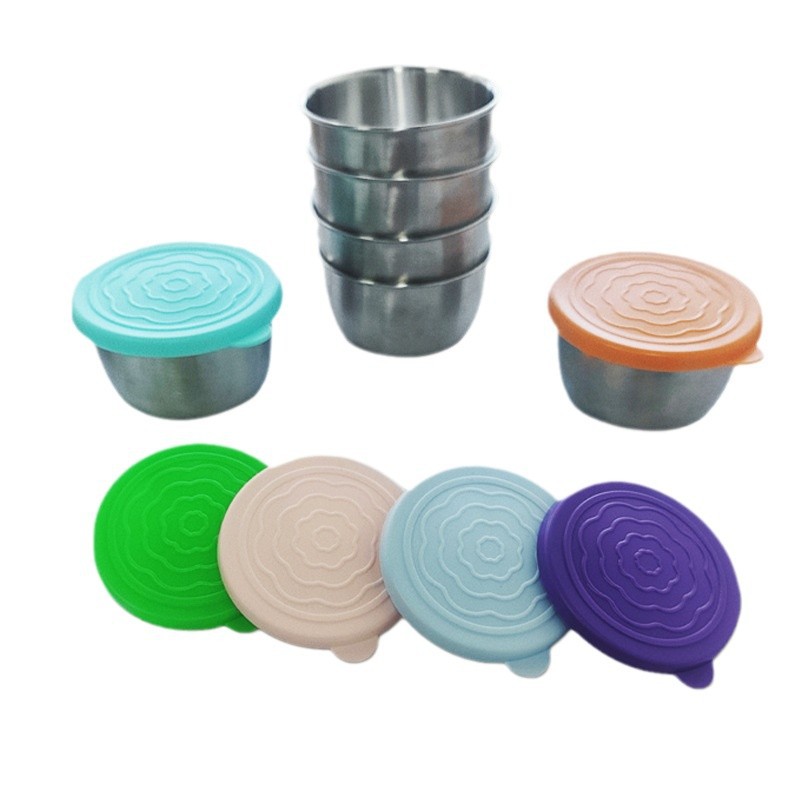 Cross-border 304 stainless steel sauce cup, leak-proof silicone lid, sauce cup, salad tomato sauce seasoning container, dipping sauce dish Application Scenario