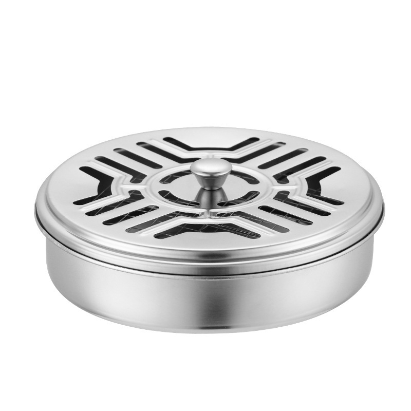 Thickened stainless steel mosquito coil box, raised with lid, household mosquito coil tray, mosquito coil rack, ash tray, fireproof creative sandalwood burner Item Picture