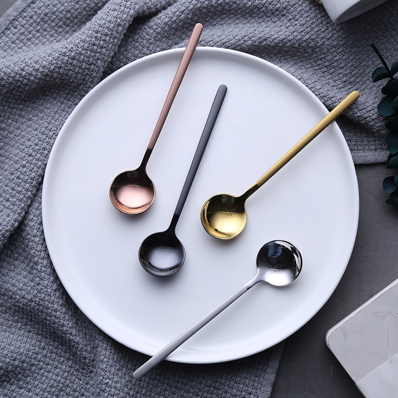 Factory wholesale 304 stainless steel coffee spoons, creative frosted handle stirring spoons, small round spoons, stainless steel spoons with logo full figure
