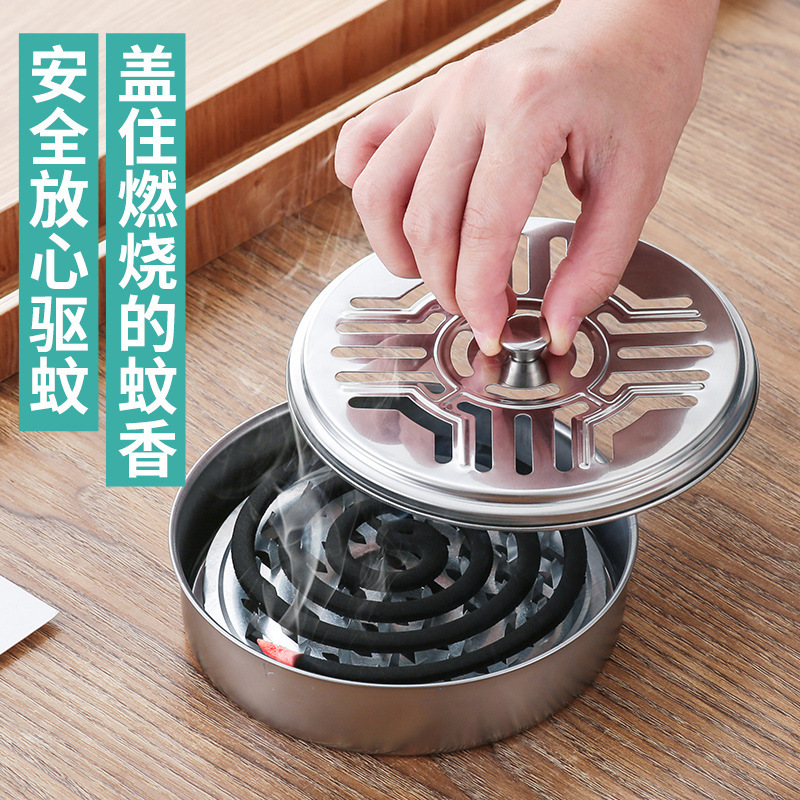 Thickened stainless steel mosquito coil box, raised with lid, household mosquito coil tray, mosquito coil rack, ash tray, fireproof creative sandalwood burner Specification drawing
