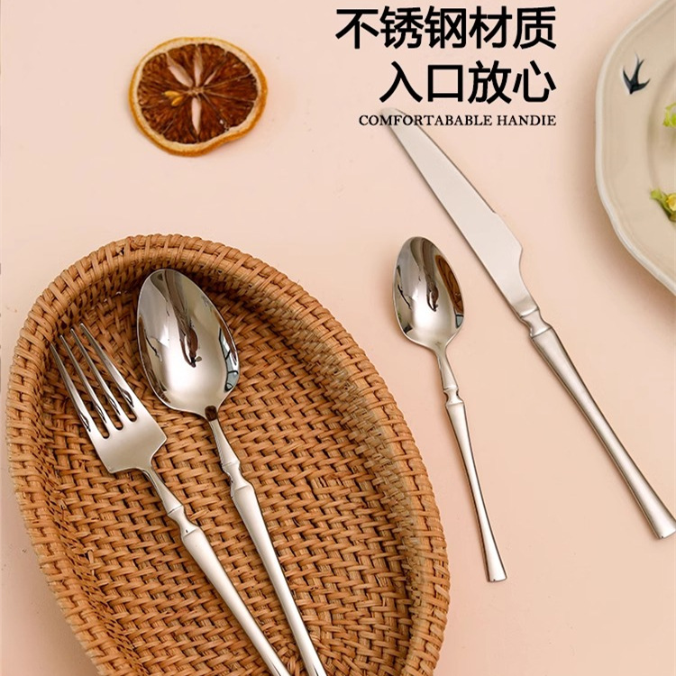 Xiaoman Yao 304 stainless steel Western tableware, mirror steak, knife, fork, spoon, dessert spoon, restaurant, commercial and household, Instagram influencer details Picture