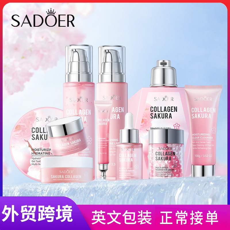 Cross-border wholesale of SADOER Sakura Collagen Firming and Moisturizing Skin Care products Set Cream in English full figure