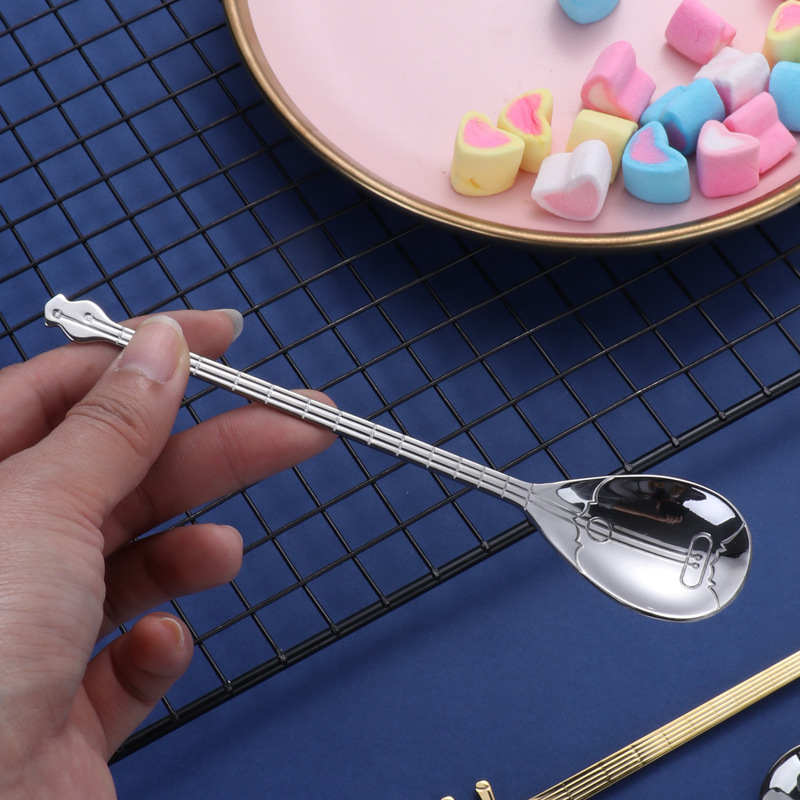Wholesale creative 304 stainless steel coffee spoons, guitar music bar spoons, mixing spoons, dessert ice cream spoons, Logo Application Scenario