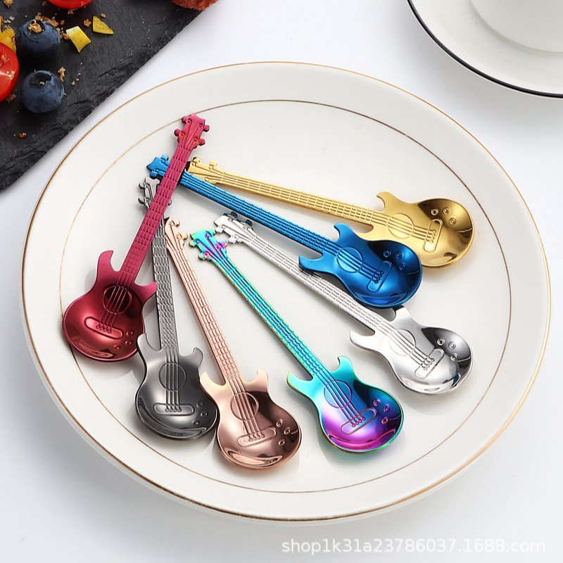 Cross-border 304 stainless steel spoon, guitar spoon, ice bar spoon, music bar spoon, coffee blender spoon, mug spoon full figure