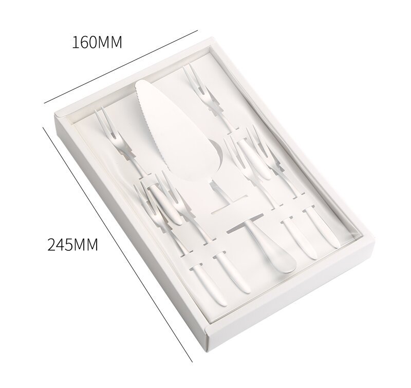 Stainless steel cake knife and fork, birthday dinner plate, candle hat, high-end boxed birthday cake tableware set Item Picture