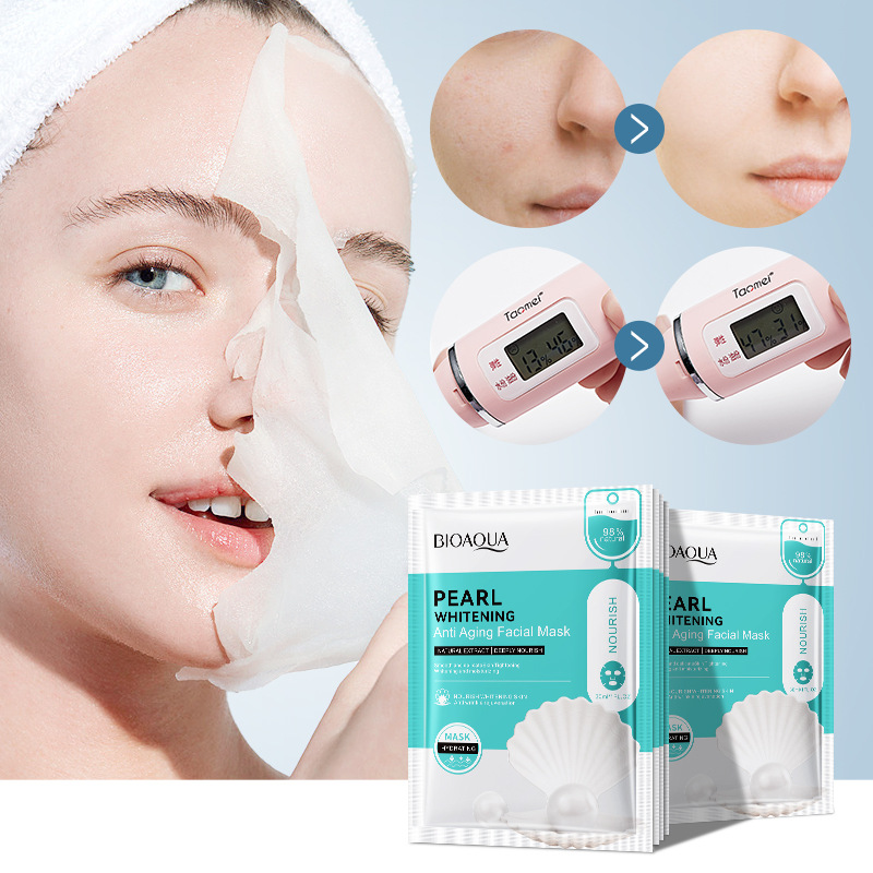 All-english BIOAOUA Pearl Whitening and Anti-Wrinkle Facial mask Moisturizing and Brightening Mask Cross-border export wholesale Specification drawing