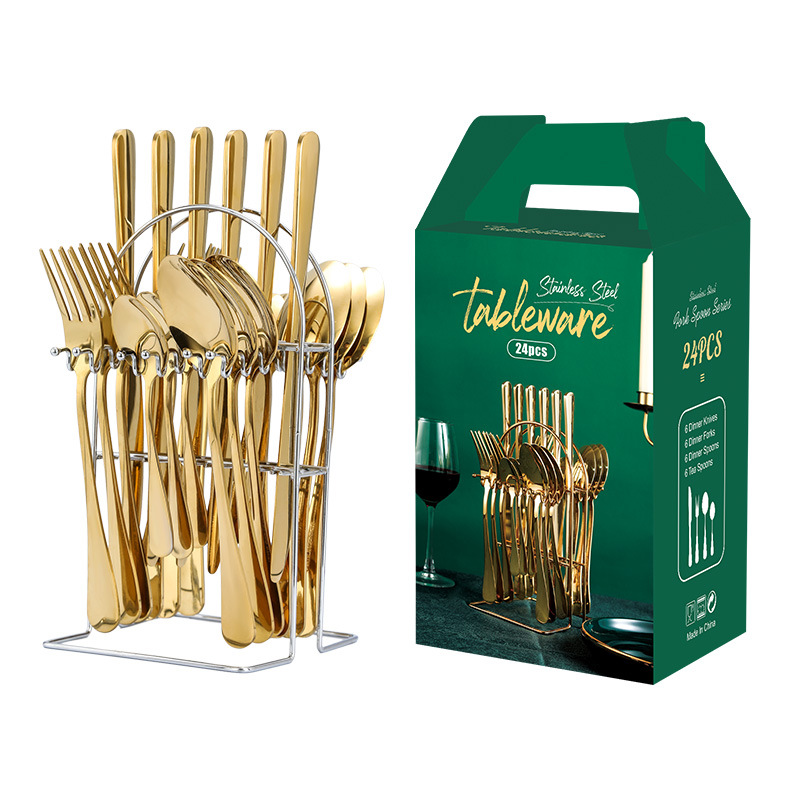 Cross-border new stainless steel tableware, knife, fork and spoon gift set, 24-piece set, gift box set, popular Western tableware style Item Picture