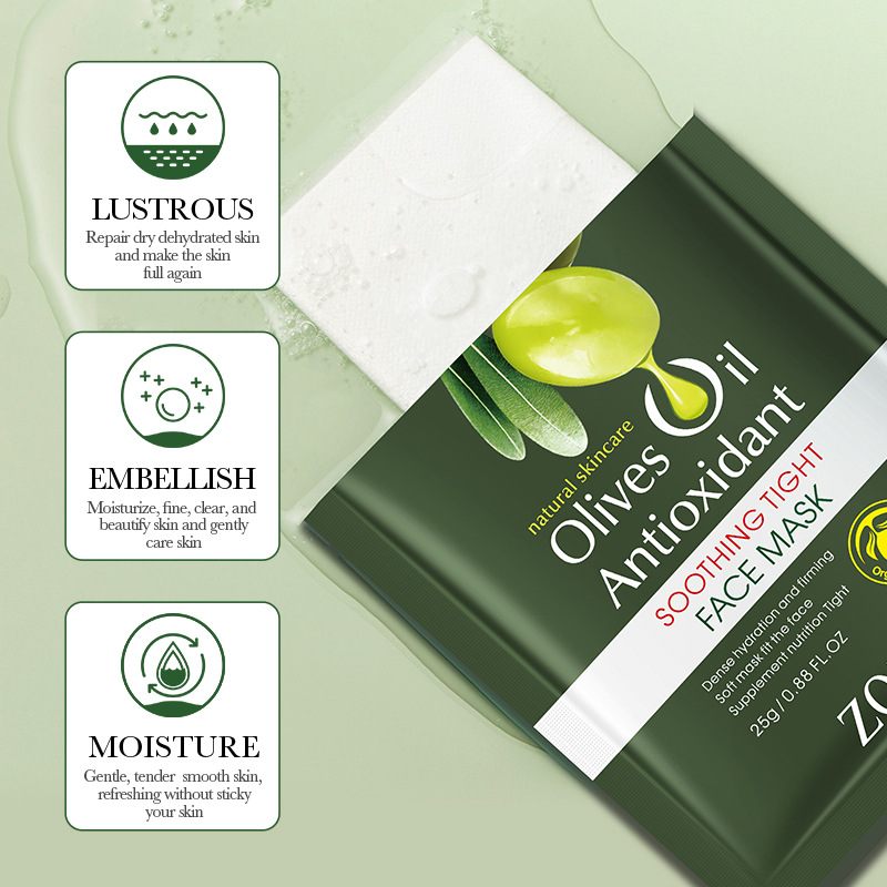Cross-border wholesale of all-English ZOZU olive oil Soothing and firming Facial mask Hydrating and Moisturizing Mask Specification drawing
