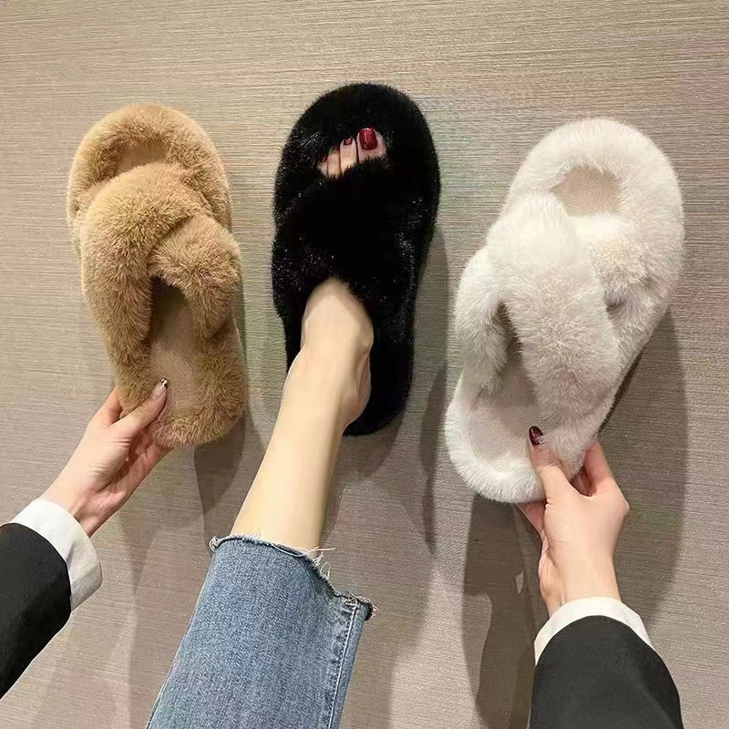 Cross-wool slippers for women's outerwear 2023 new Korean style ins trendy shoes for autumn and winter warmth, home cotton slippers 255 full figure
