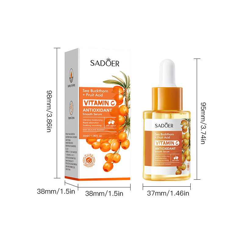 Cross-border export wholesale of SADOER Sea Buckthorn Vitamin C Antioxidant Brightening Moisturizing Essence in full English Item Picture