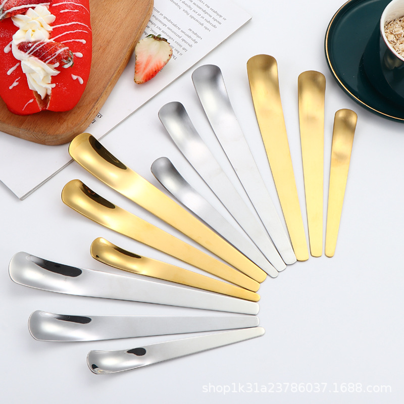 Stainless steel ice cream spoon, dessert spoon, coffee stirring spoon, flat-topped titanium-gold-plated seasoning small spoon, creative ice cream spoon details Picture